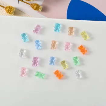 100шт нейл-арта, милые подвески из смолы в виде мини-медведя, 4x7 мм, летние цвета, 3D наклейки для ногтей в форме медведя, камни для украшения ногтей