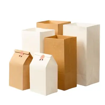 20/50/100шт Крафт-бумажный пакет Подарочные пакеты для вечеринок Многоразовые пакеты для выпечки закусочного хлеба, бисквита, печенья, экологически чистые