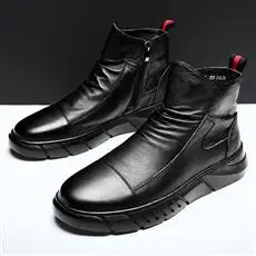2023 Новые мужские ботинки Черные кроссовки Уличная модная обувь с высоким берцем на молнии в стиле панк Для мужчин Повседневные кожаные ботильоны в уличном стиле для мужчин