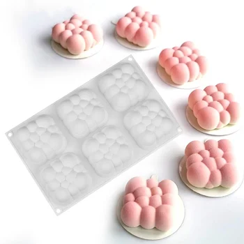 3D Форма для облачного торта Силиконовые формы Квадратные пузырьковые формы для выпечки 6 полостей Новый набор для выпечки муссового торта