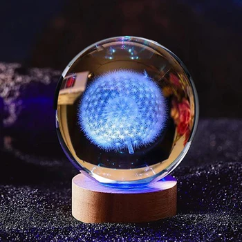 3D Хрустальный шар с лазерной гравировкой в виде Одуванчика, Красочный ночник, подарок на день рождения, праздничный подарок для мужчин и женщин, друзей, жены, детей