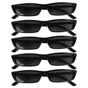 5X Винтажные Прямоугольные Солнцезащитные очки Женские Солнцезащитные очки в маленькой оправе Ретро Очки S17072 Черная Оправа Черный