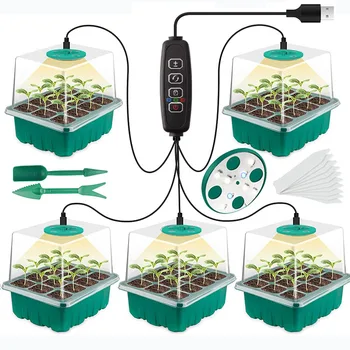 8 Светодиодов Полного Спектра Grow Light с 12-Луночным Лотком Для Рассады Растений, Проращивающих Семена, Стартовая Тепличная Фитолампа Для Выращивания