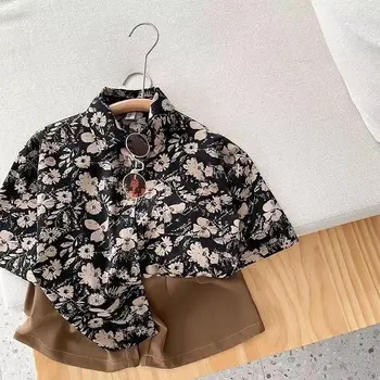 80-120 см, детская одежда, рубашка с короткими рукавами для мальчиков, Летний детский топ, Новая детская рубашка, Корейская рубашка с отложным воротником для малышей