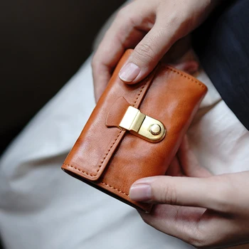 AETOO Изготовленная на заказ из воловьей кожи растительного дубления складка винтажная сумка для органных карт большой емкости кожаный зажим для банковских карт кошелек для монет женский