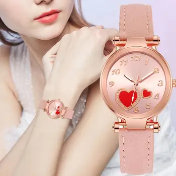 Ins Женские часы Роскошные модные женские часы с циферблатом в виде сердца, защита от царапин, искусственная кожа, повседневные наручные часы для девочек в подарок