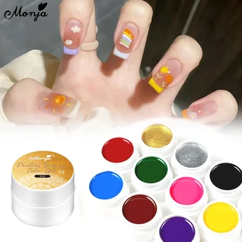 Monja 5 мл 12 Цветов Гель для рисования ногтей Дизайн ногтей Цветная Роспись Гель-лаком Рисунок линий ногтей Гель-лаком Маникюрный инструмент