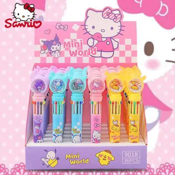 Sanrio 36шт 10-Цветная Шариковая ручка Kawaii Hello Kittykuromi Для Разметки Студенческих Заметок И Канцелярских принадлежностей Оптом