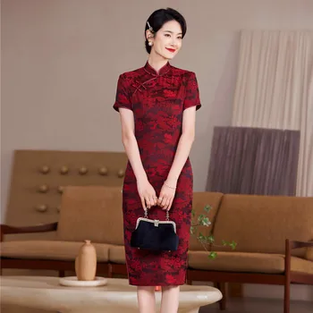 Yourqipao 2023 Летняя новинка для банкета средней длины, Элегантная Темпераментная юбка Чонсам, Традиционное вечернее платье Матери Невесты