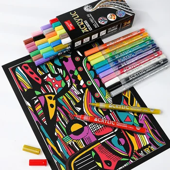 Акриловые маркеры 12 цветов, ручки с кончиком 1,0 мм, маркеры для граффити, перманентные маркеры для детей, Кружки из натурального дерева, тканевые окна