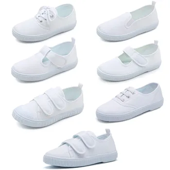 Белая парусиновая обувь для маленьких мальчиков и девочек, повседневная обувь, детская милая обувь для прогулок на мягкой подошве, обувь для малышей, детская обувь