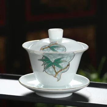 Белый фарфор в китайском стиле Sancai Gaiwan, элегантная чайная супница для кунг-фу с цветочным узором, кухонная посуда для заварки, 165 мл