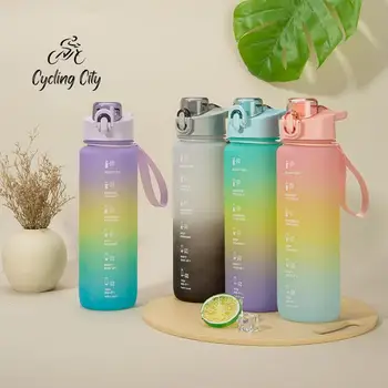 Велосипедный город, Цветная градиентная чашка, спортивная бутылка для воды для верховой езды, Матовая радужная бутылка для воды, 1000 мл, чашка для воды большой емкости