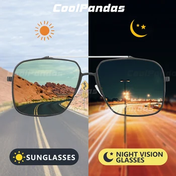 Высококачественные Алюминиевые Фотохромные Солнцезащитные очки дневного и ночного видения Мужские Поляризованные Квадратные Солнцезащитные очки Vintage oculos de sol masculino