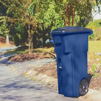 Галлоновый мусорный бак синего цвета с колесиками и крышкой