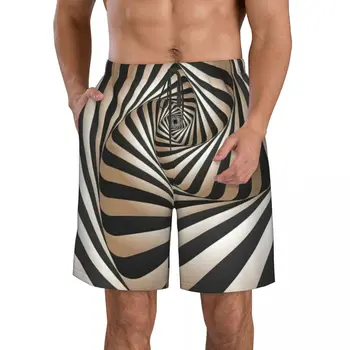 Геометрические и иллюзионные 3D монотонные мужские пляжные шорты Mystery Vortex, Быстросохнущий купальник для фитнеса, забавные 3D шорты Street Fun