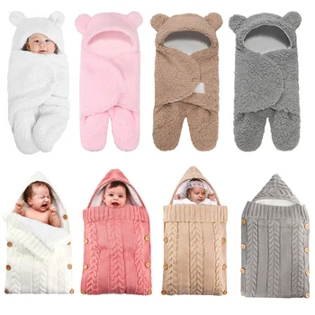 Детские спальные мешки Зимний теплый спальный мешок для новорожденных, Хлопчатобумажный утепленный кокон, обертывание детской коляски, вязаное одеяло, спальные мешки