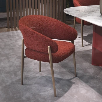 Дизайнерские обеденные стулья из бархата ягненка Современная мебель для столовой Домашняя Итальянская кухня Повседневное кресло со спинкой из ткани Стул для кафе