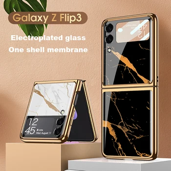 Для Samsung Galaxy Z Flip 3 Case 5G Роскошное Покрытие Из Мрамора Закаленное Стекло Жесткий ПК Задняя Крышка для Galaxy Z Flip3 5G Conque Fundas