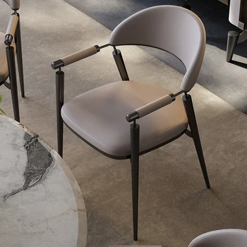 Домашний обеденный стул, Скандинавский Современный Простой Высококачественный Дизайнерский Креативный стул со спинкой, Легкий Роскошный Кожаный рабочий стул, Чайный стул