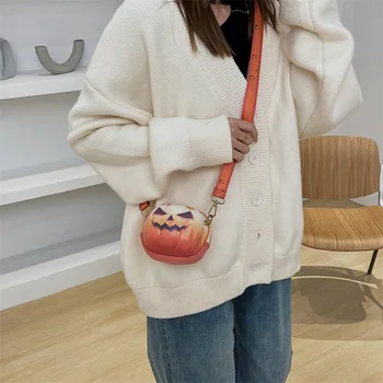 Женская осенне-зимняя новая модная сумка через плечо со смайликом, милая круглая сумка-мессенджер в виде тыквы с мультяшным рисунком в западном стиле