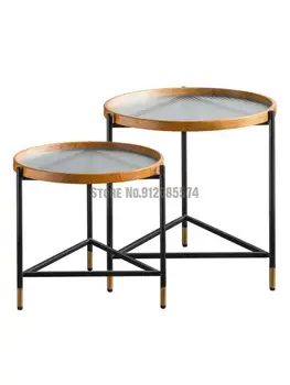 Журнальный столик из американского массива дерева Changhong glass для маленькой квартиры, современный простой диван для гостиной, приставной столик круглой формы