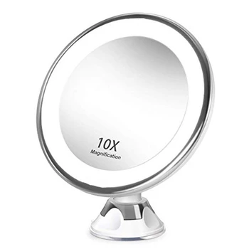 Зеркало для макияжа, портативное со светодиодной подсветкой, присоска, вращающееся на 360 ° стекло для макияжа, домашний рабочий стол, Ванная комната, путешествия