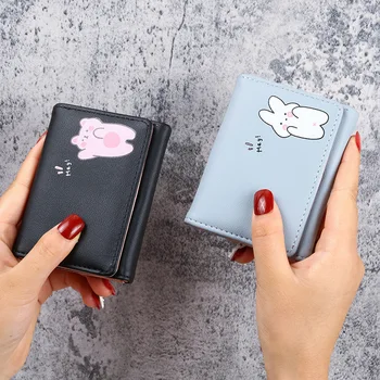Корейская версия маленькой женской сумочки с коротким принтом в три сложения, милая простая студенческая сумочка с несколькими карточками, мультяшный женский кошелек