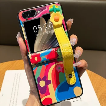 Корейский Эстетичный Кавайный Чехол с Цветочным Ремешком для Samsung Galaxy Z Flip 5 Z Flip3 Zflip3 Flip4 Zflip5 Чехол