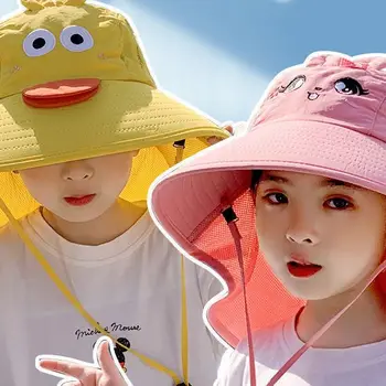 Летняя милая детская солнцезащитная шляпа, детская уличная кепка со свистком, защита от ультрафиолета, легкая и дышащая мультяшная кепка для детей