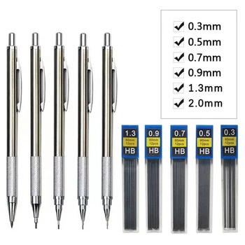 Металлический Механический карандаш 0.3/0.5/0.7/0.9/1.3/2.0 Автоматический Набор Карандашей HB для рисования мм с грифелями Для офиса, Школьных письменных принадлежностей.