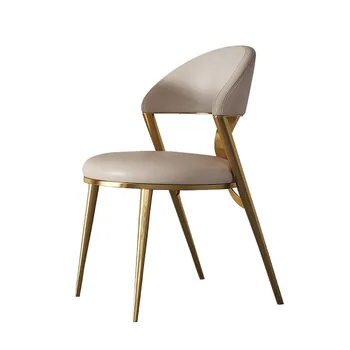 Минималистичный обеденный стул Со спинкой, обеденный стул с ножкой из нержавеющей стали, металлический Каркас, кожаная обертка, Высокоэластичная губчатая начинка