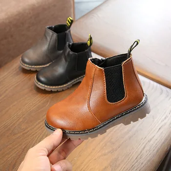 Модные детские ботинки 2023, осенне-зимние теплые плюшевые зимние ботинки, повседневная обувь для девочек, нескользящие кожаные ботинки для мальчиков, детские ботинки