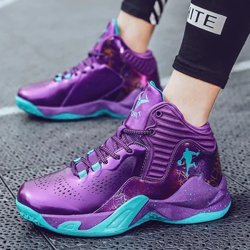 Модные фиолетовые мужские баскетбольные кроссовки, дышащие баскетбольные кроссовки, женская спортивная обувь, тренировочные высокие кроссовки, Детские спортивные ботинки