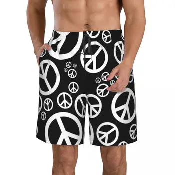 Мужские пляжные шорты с надписями мира в стиле хиппи, Быстросохнущий купальник для фитнеса, Забавные уличные забавные 3D-шорты