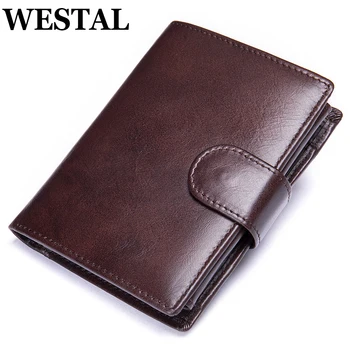 Мужской кошелек из кожи WESTAL Oil Wax, кожаный кошелек для карт, портмоне, мужские короткие тонкие кошельки для мужчин, кошелек 9049