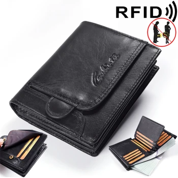 Мужской кошелек с антимагнитной RFID-блокировкой, слотом для нескольких карт, а также держатель для водительских прав, кошелек из натуральной кожи, держатель для удостоверения личности.