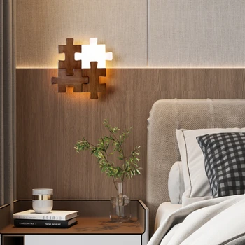 Настенный светильник из строительного блока, прикроватная лампа для спальни, современный простой светильник для коридора, креативный светильник из орехового дерева, индивидуальность, светодиодная подсветка