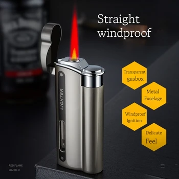 Новая ветрозащитная Металлическая надувная зажигалка с красным пламенем, Прозрачная Видимая Газовая Зажигалка для ароматерапии на открытом воздухе Для кухни Для мужчин