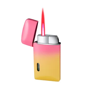 Новая Металлическая Ветрозащитная зажигалка с прямой струей Красного пламени, Видимая на витрине Рекламная Подарочная Газовая зажигалка