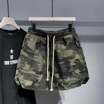 Новые летние мужские камуфляжные шорты 2023, японские винтажные повседневные капри с разрезом сбоку на завязках