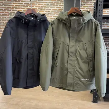 Новые осенние мужские куртки карго с капюшоном Уличная одежда Корейская мода Черные повседневные мешковатые пальто Топы Мужская верхняя одежда