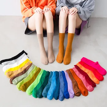 Носки Весенне-Летние Хлопчатобумажные Однотонные Многослойные Носки Для девочек Ins, Модные Носки Для мальчиков, Японские Полосатые Студенческие носки Средней длины