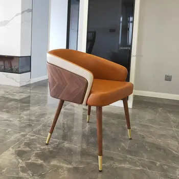 Обеденные стулья из массива дерева для отдыха современная мебель для столовой Скандинавское кожаное кресло на заказ с креативной спинкой ресторанный стул
