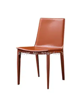 Обеденный стул Nordic Light с роскошным седлом из натуральной кожи, модель рабочего кресла для кафе в отеле, простое кожаное кресло для дома