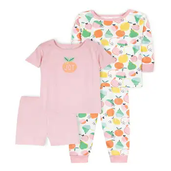 Пижамы для новорожденных и маленьких девочек, 4 предмета, рубашки с короткими и длинными рукавами, шорты и брюки, размер от 9 месяцев до 5 лет