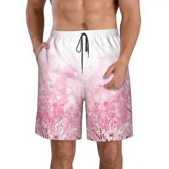 Плавки с вишневыми деревьями, мужские быстросохнущие шорты для плавания, эластичные водные пляжные шорты с компрессионной подкладкой, карман на молнии