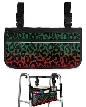 Подлокотник для инвалидной коляски с леопардовым рисунком и градиентной текстурой кожи животных, боковое хранилище, несколько карманов, подвесная сумка для хранения