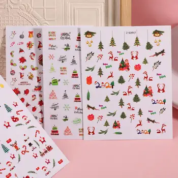 Рождественские наклейки для ногтей, праздничные наклейки для дизайна ногтей, 8 листов милых дизайнов колокольчиков в виде лося Санта-Клауса для поделок, Рождество для ногтей