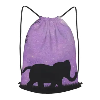 Рюкзак на шнурке с фиолетовыми слонами для мужчин, спортивная сумка для занятий в тренажерном зале, рюкзак для занятий йогой для женщин